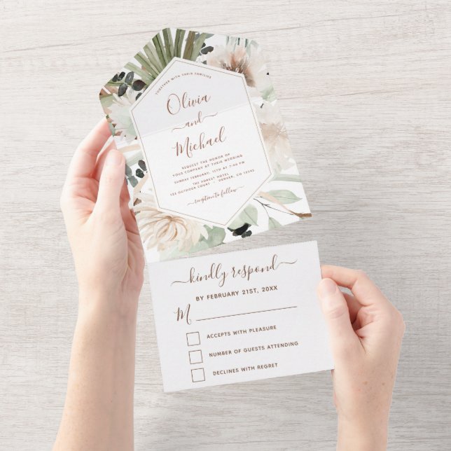 Pampas Grass Bohemian Boho Eucalyptus Wedding RSVP All In One Invitation (Tearaway)
