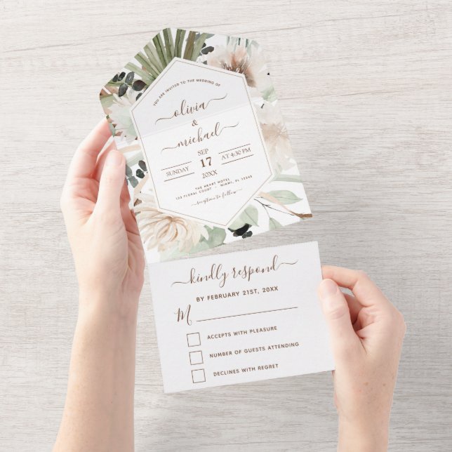 Pampas Grass Bohemian Boho Eucalyptus Wedding RSVP All In One Invitation (Tearaway)