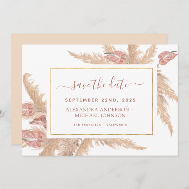 Pampas Grass Bohemian Boho Save the Date Invitatio Invitation (Front/Back)