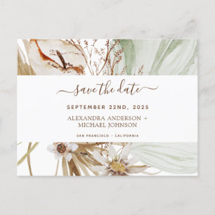 Pampas Grass Bohemian Boho Save the Date Invitatio Postcard
