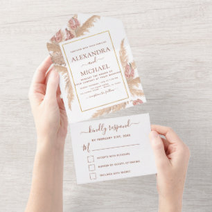 Pampas Grass Bohemian Boho Tropical Wedding All In One Invitation