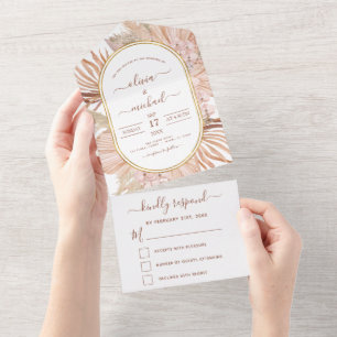 Pampas Grass Bohemian Boho Tropical Wedding All In One Invitation