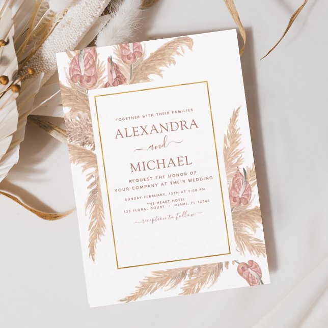Pampas Grass Bohemian Boho Tropical Wedding Invitation (Creator Uploaded)