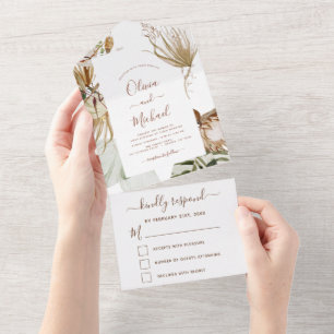 Pampas Grass Bohemian Boho Wedding All In One Invitation