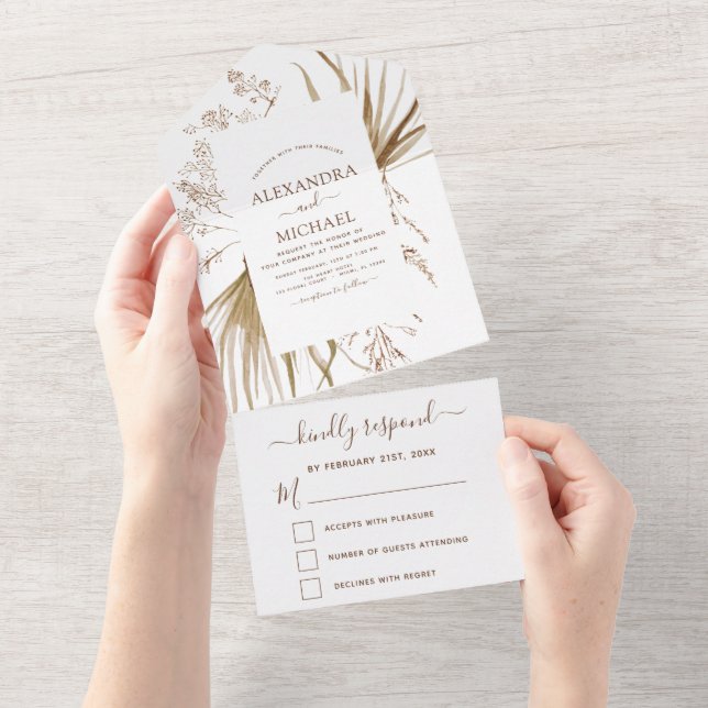 Pampas Grass Bohemian Boho Wedding Invitation (Tearaway)
