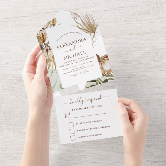Pampas Grass Bohemian Boho Wedding Invitation (Tearaway)