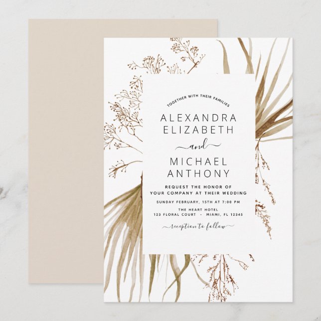 Pampas Grass Bohemian Boho Wedding Invitation (Front/Back)