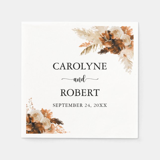 Pampas Grass Bohemian Boho Wedding Napkin (Front)