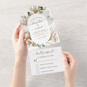 Pampas Grass Bohemian Boho Wedding RSVP All In One Invitation