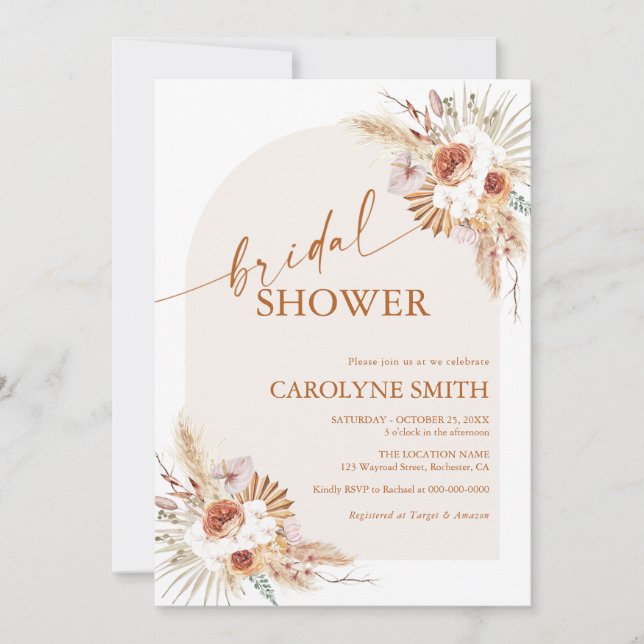 Pampas Grass Bohemian Bridal Shower Invitation (Front)