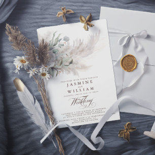 Pampas Grass Bohemian Budget QR Code Wedding Invitation