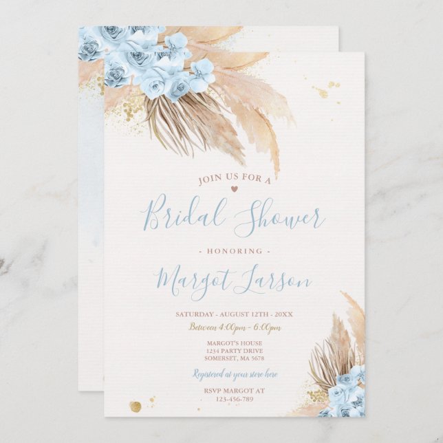 Pampas Grass Bohemian Desert Bridal Shower Invitation (Front/Back)