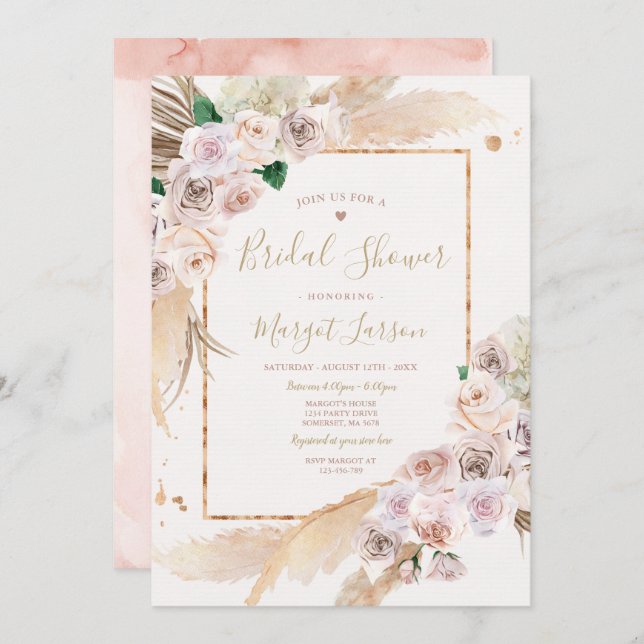 Pampas Grass Bohemian Desert Bridal Shower Invitation (Front/Back)