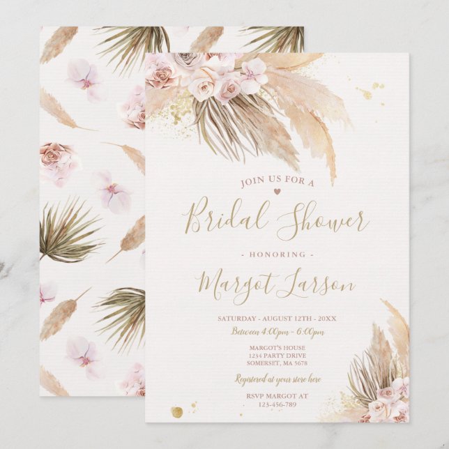Pampas Grass Bohemian Desert Bridal Shower Invitation (Front/Back)