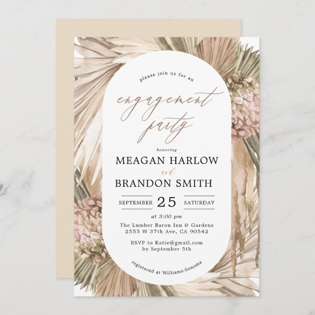 Pampas Grass Bohemian Engagement Party Invitation (Front/Back)