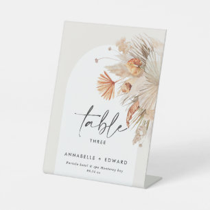 Pampas Grass Bohemian floral Table number  Pedestal Sign