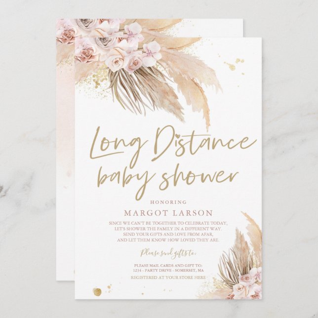 Pampas Grass Bohemian Long Distance Baby Shower Invitation (Front/Back)