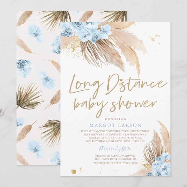 Pampas Grass Bohemian Long Distance Baby Shower Invitation (Front/Back)