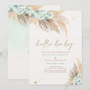 Pampas Grass Bohemian Sage Green Baby Shower Invitation