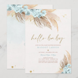 Pampas Grass Bohemian Sea Blue Baby Shower Invitation