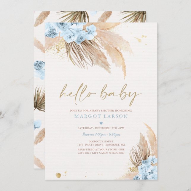 Pampas Grass Bohemian Tropical Desert Baby Shower Invitation (Front/Back)