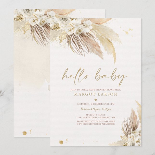 Pampas Grass Bohemian Tropical Desert Baby Shower Invitation (Front/Back)