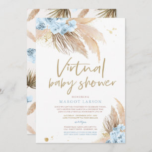 Pampas Grass Bohemian Virtual Zoom Baby Shower Invitation