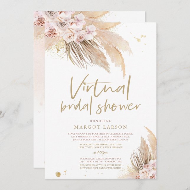 Pampas Grass Bohemian Virtual Zoom Bridal Shower Invitation (Front/Back)