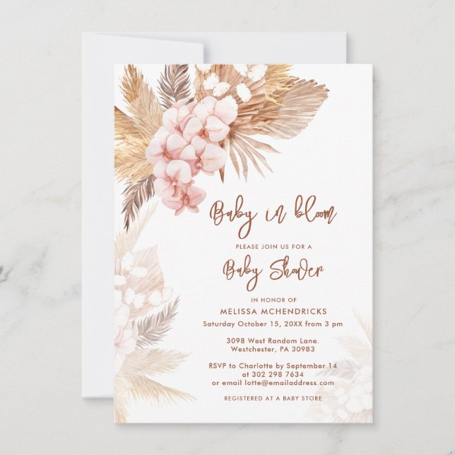 Pampas Grass Boho Baby in Bloom Girl Baby Shower Invitation (Front)