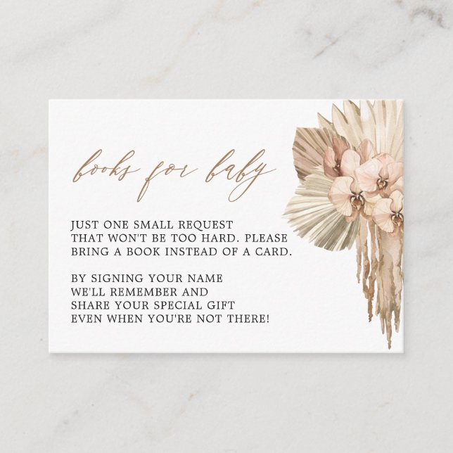 Pampas Grass Boho Baby Shower Book Request Cards (Front)