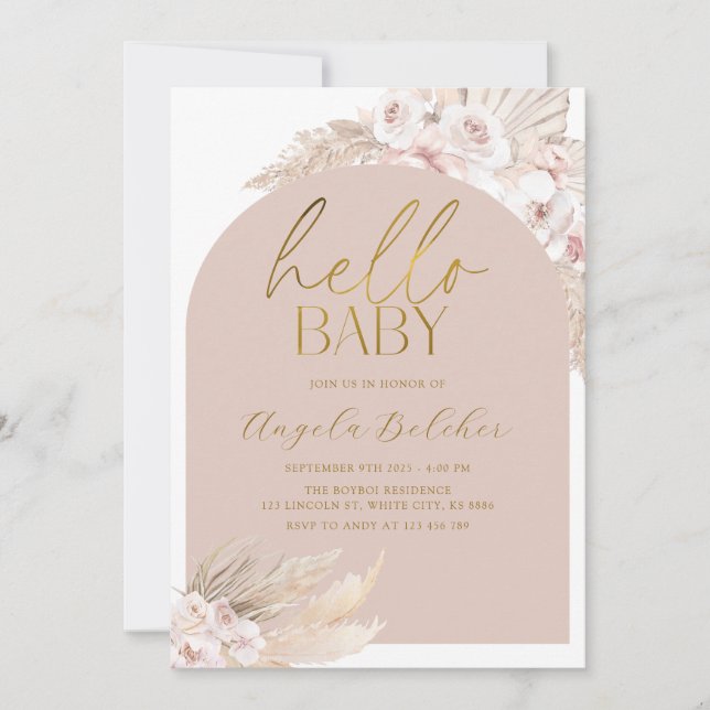 Pampas Grass Boho Baby Shower Invitation (Front)