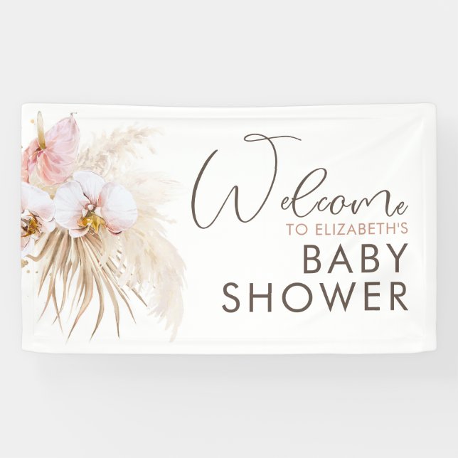 Pampas Grass Boho Baby Shower Welcome Banner (Horizontal)