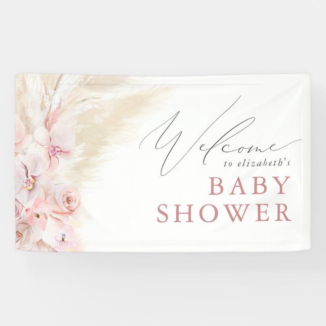 Pampas Grass Boho Baby Shower Welcome Banner (Horizontal)
