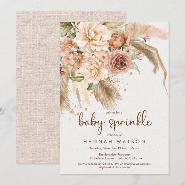 Pampas grass boho baby sprinkle bohemian desert  invitation (Front/Back)