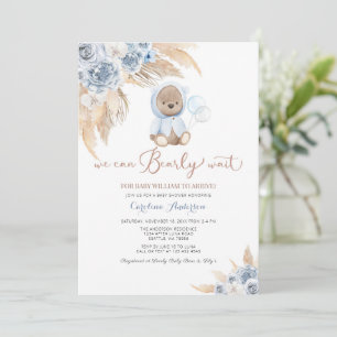 Pampas Grass Boho Bear Baby Shower Invitation 