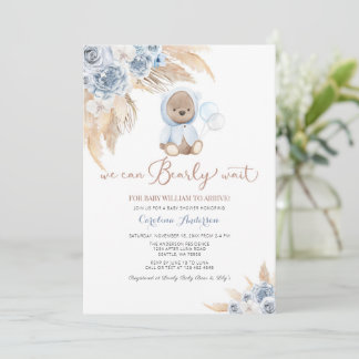 Pampas Grass Boho Bear Baby Shower Invitation 