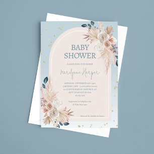 Pampas Grass Boho Blue Baby Shower Invitation