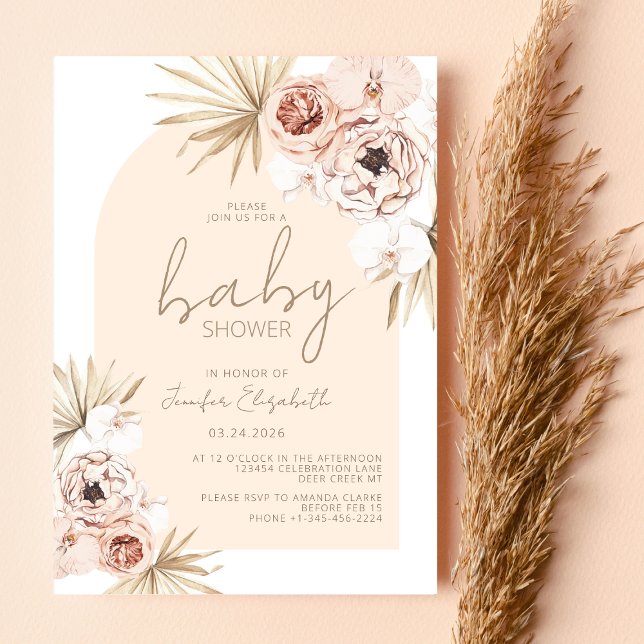 Pampas Grass Boho Bohemian Baby Shower Invitation (Creator Uploaded)
