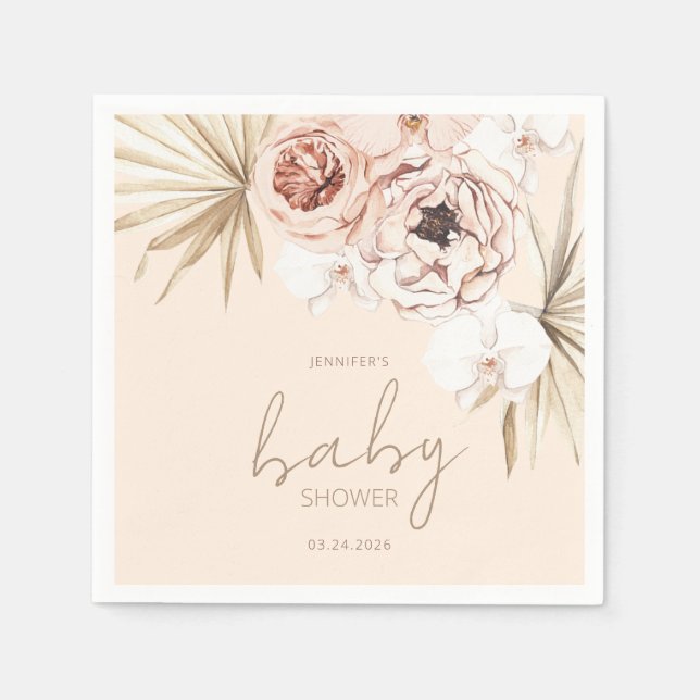 Pampas Grass Boho Bohemian Baby Shower Napkin (Front)