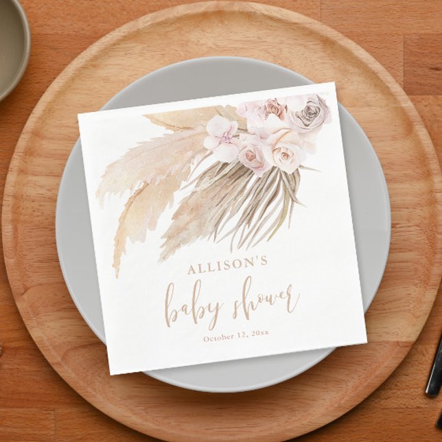 Pampas grass boho bohemian baby shower napkins (Creator Uploaded)