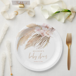 Pampas grass boho bohemian baby shower paper plate