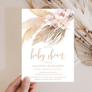 Pampas grass boho bohemian desert baby shower invitation