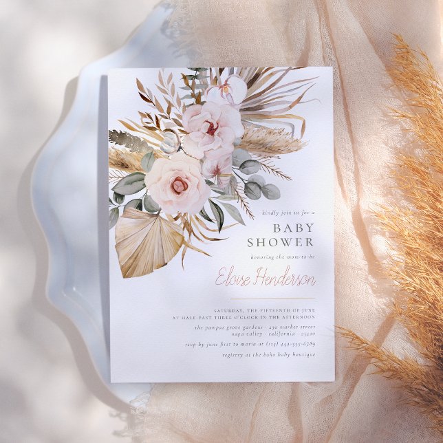 Pampas Grass Boho Bohemian Desert Girl Baby Shower Invitation (Creator Uploaded)