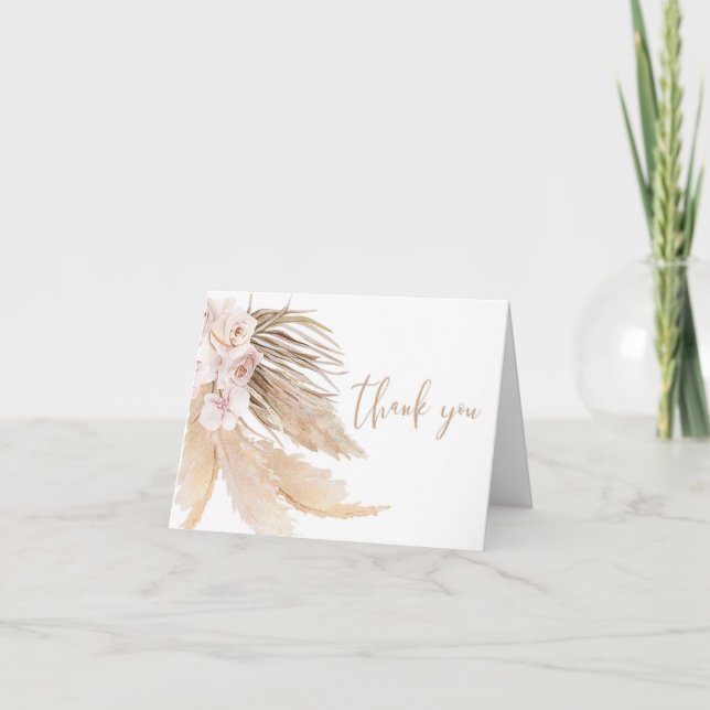 Pampas grass boho bohemian desert theme thank you card (Front)