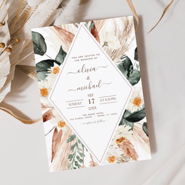 Pampas Grass Boho Bohemian Eucalyptus Wedding Invitation (Creator Uploaded)