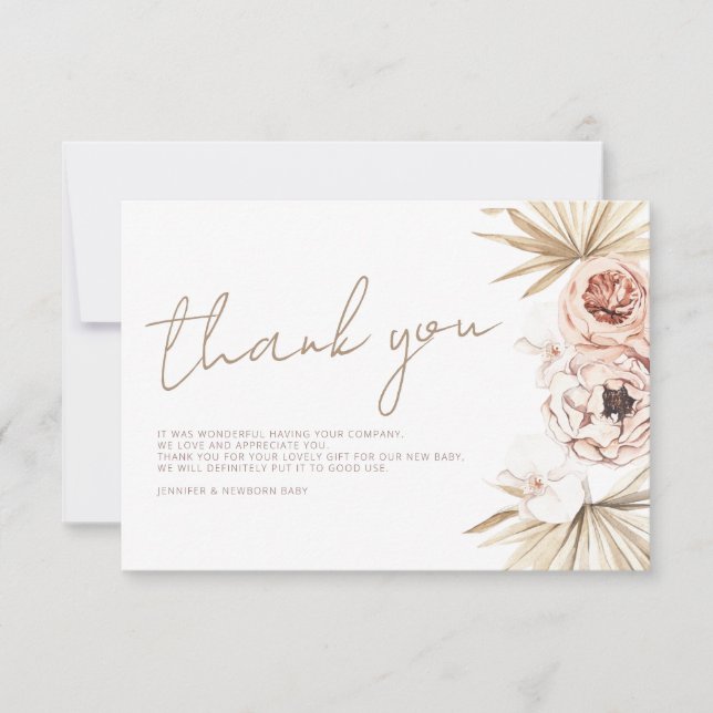 Pampas Grass Boho Bohemian Thank You Baby Shower (Front)