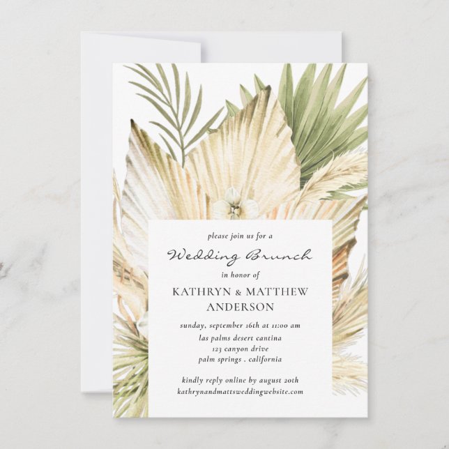 Pampas Grass Boho Bouquet Post Wedding Brunch Invitation (Front)