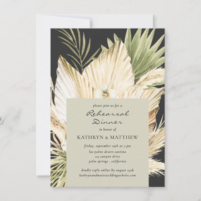 Pampas Grass Boho Bouquet Wedding Rehearsal Dinner Invitation (Front)
