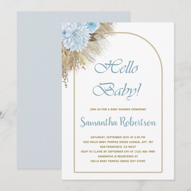 Pampas Grass Boho Boy Baby Shower  Invitation (Front/Back)