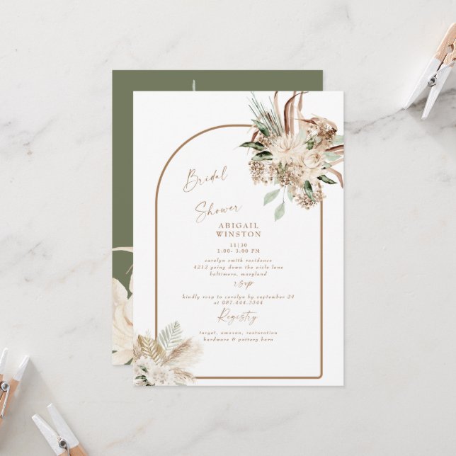 Pampas Grass Boho Bridal Shower Invitation (Front/Back In Situ)